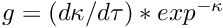 $ g = (d \kappa / d \tau) * exp^{-\kappa} $