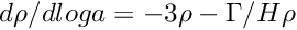 $ d\rho/dloga = -3 \rho - \Gamma/H \rho $