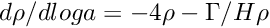 $ d\rho/dloga = -4\rho - \Gamma/H \rho $