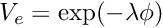 $ V_e = \exp(-\lambda \phi) $